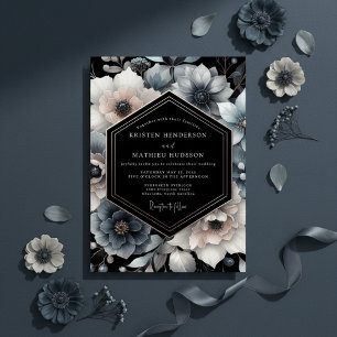 Convites Casamento Floral Azul Arraste Moody