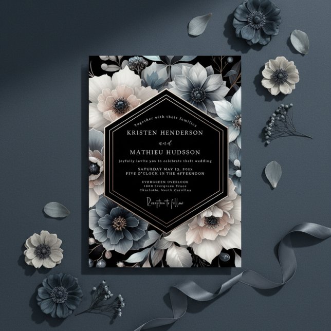 Convites Casamento Floral Azul Arraste Moody (Criador carregado)
