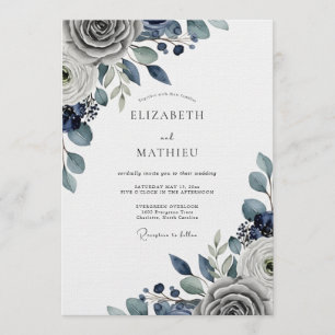 Convites Casamento Floral Azul Arraste Moody