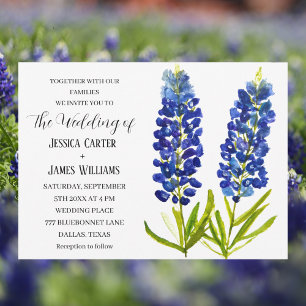 Convites Casamento Floral Azul-Azul-Cor-de-Água do Texas