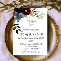 Casamento Floral Azul Borgonha Cruz Dois se Tornam