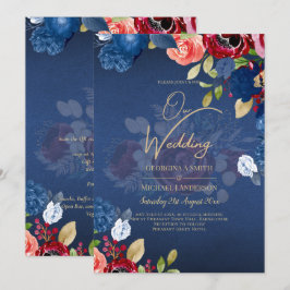 Convites Casamento Floral Azul Borgonha Rústico