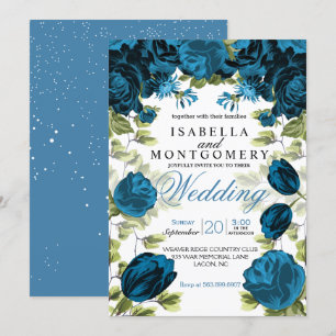 Convites Casamento Floral Azul Botânico