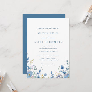 Convites Casamento Floral Azul Branco Moderno