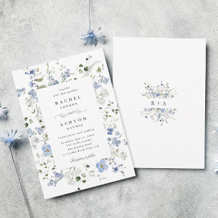 Convites Casamento Floral Azul Branco Verde Elegante  