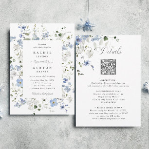 Convites Casamento Floral Azul Branco Verde Tudo em Um