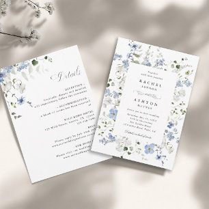 Convites Casamento Floral Azul Branco Verde Tudo em Um