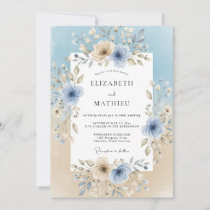 Convites Casamento Floral Azul Celeste Bliss