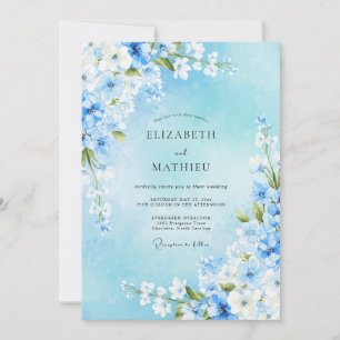 Convites Casamento Floral Azul Céu na Primavera