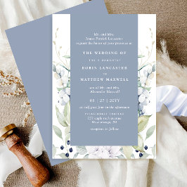 Convites Casamento Floral Azul-Chic White e Dusty