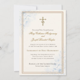 Convites Casamento Floral Azul Claro Católico