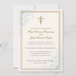 Convites Casamento Floral Azul Claro Católico