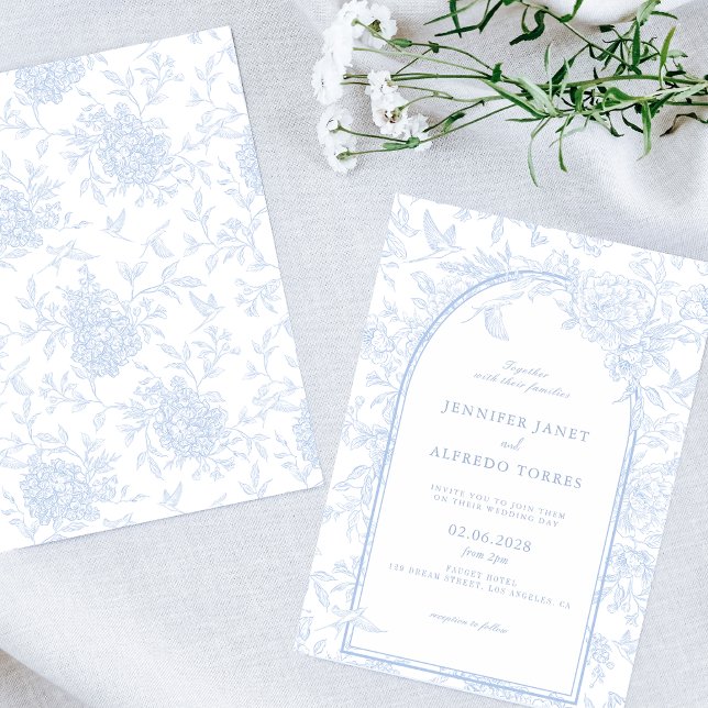Convites Casamento Floral Azul Claro Elegante (Criador carregado)