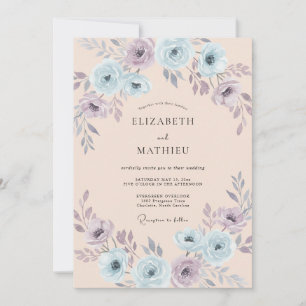 Convites Casamento Floral Azul Claro Etéreo Blush