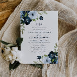 Convites Casamento floral azul-claro-marinho<br><div class="desc">design de coroa floral com marinho elegante e flores azuis-claras a cores aquáticas.</div>
