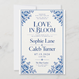 Convites Casamento Floral Azul Cobalto