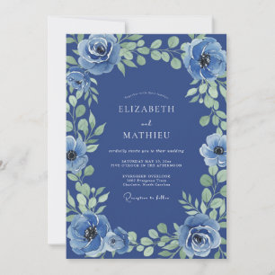 Convites Casamento Floral Azul Cobalto