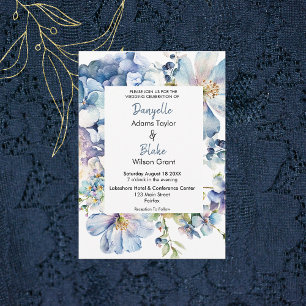 Convites Casamento Floral Azul com Água-Vedante
