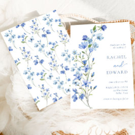 Convites Casamento Floral Azul com Água-Vedante
