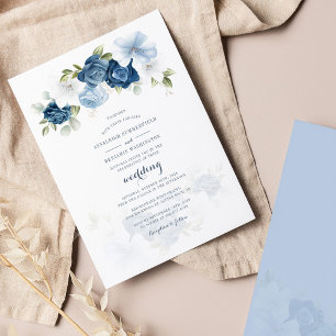 Convites Casamento Floral Azul com Água-Vedante