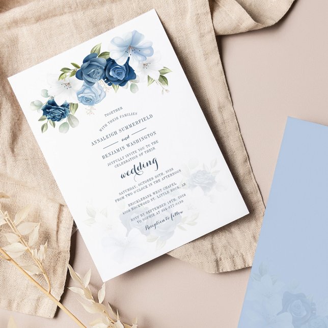 Convites Casamento Floral Azul com Água-Vedante (Criador carregado)