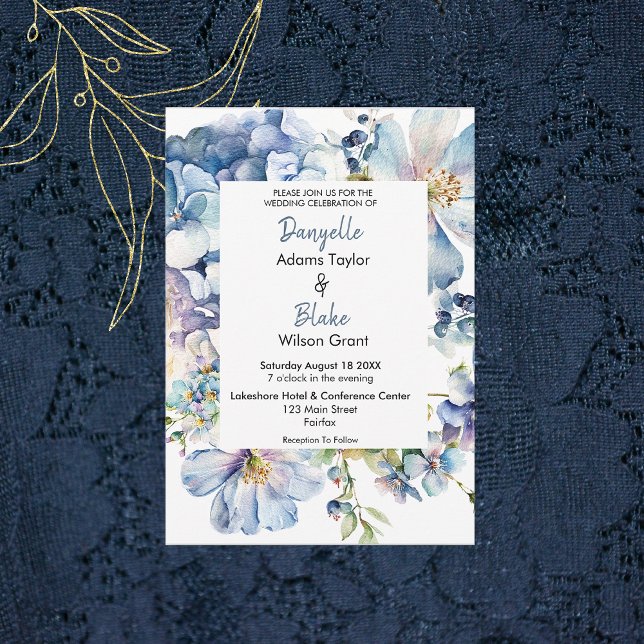 Convites Casamento Floral Azul com Água-Vedante (Criador carregado)