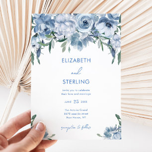 Convites Casamento Floral Azul com Água-Vedante