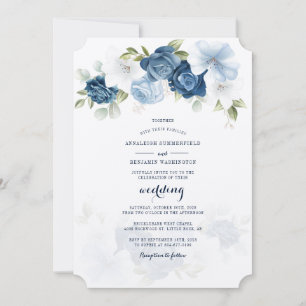 Convites Casamento Floral Azul com Derrante Botânico Modern