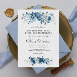 Convites Casamento floral azul com guião elegante<br><div class="desc">Um design elegante com flores azuis-lua-claro-d-água. Você pode personalizar o texto,  o tamanho do texto,  as cores e a fonte neste convite de casamento.</div>