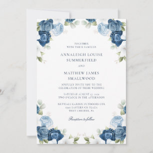 Convites Casamento Floral Azul com Pó Azul