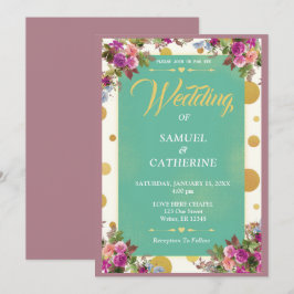 Convites Casamento Floral Azul Cor-de-Rosa Vermelhos Vintag