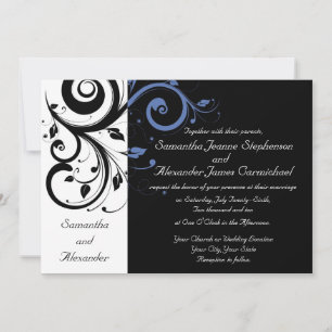 Convites Casamento Floral Azul Cornflower Black Periwinkle