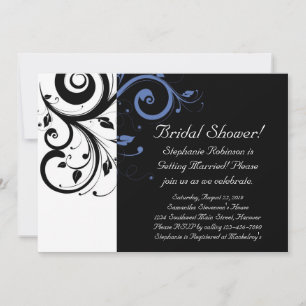 Convites Casamento Floral Azul Cornflower Black Periwinkle