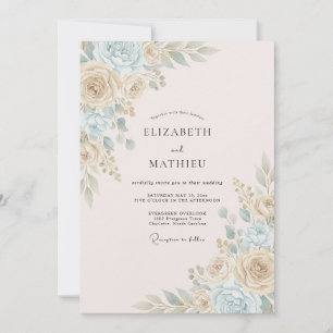 Convites Casamento Floral Azul Creme Caprichoso