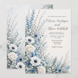 Convites Casamento Floral Azul de Inverno