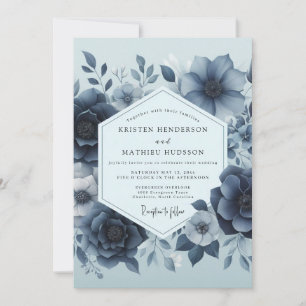 Convites Casamento Floral Azul Delft Moody