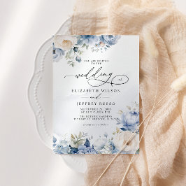Convites Casamento Floral Azul-Dusty Geométrico Elegante