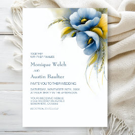 Convites Casamento Floral Azul e Amarelo