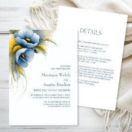Convites Casamento Floral Azul e Amarelo Elegante Tudo em U