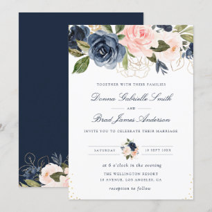 Convites Casamento floral azul e azul-marinho elegante