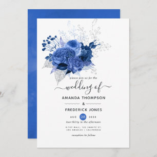 Convites Casamento Floral Azul e Branco
