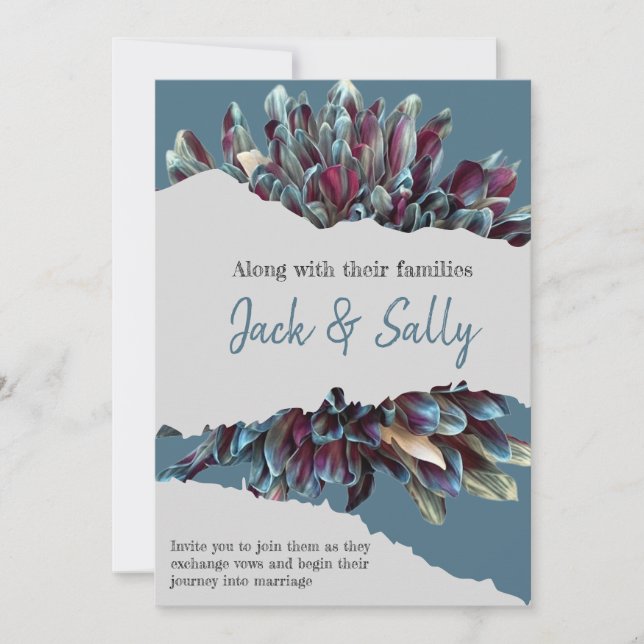 Convites Casamento floral azul e branco (Frente)