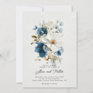 Convites Casamento Floral Azul e Branco