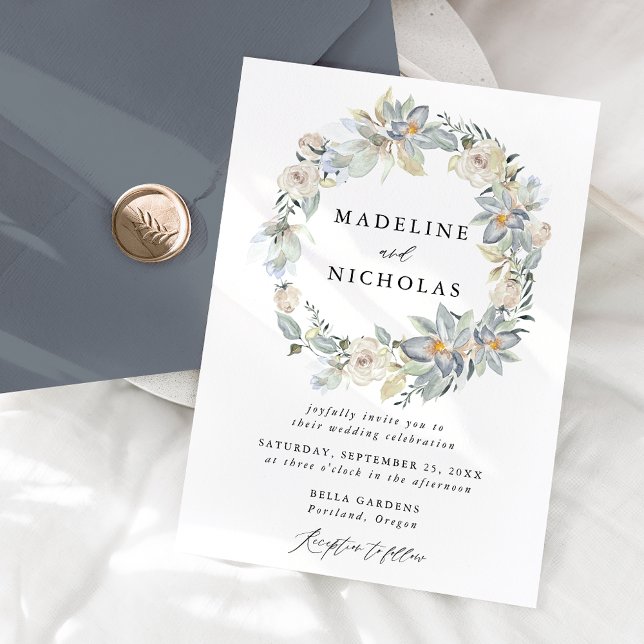 Convites Casamento Floral Azul e Branco com Aquarela Românt (Criador carregado)