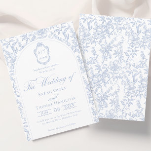 Convites Casamento Floral Azul e Branco em Chinoiserie Mono
