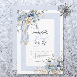 Convites Casamento Floral Azul e Branco, Rustic Winter Fros