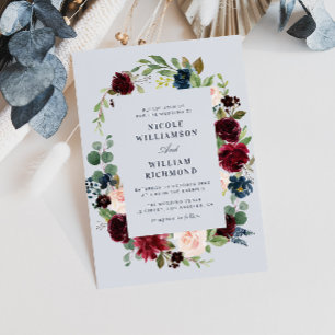 Convites casamento floral azul e empoeirado
