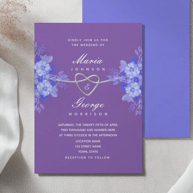 Convites Casamento Floral Azul e Púrpura (Criador carregado)