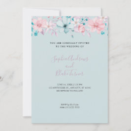 Convites Casamento Floral Azul e Rosa Country Bonito