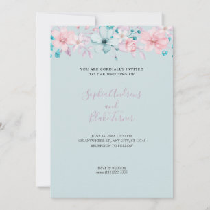 Convites Casamento Floral Azul e Rosa Country Bonito